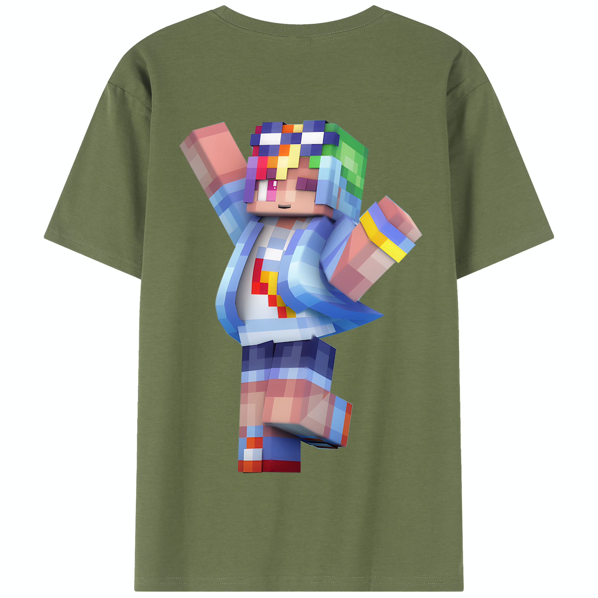（画像用） マインクラフト ブロックの世界 Minecraft MC Block world 綿100％半袖Tシャツ（背面プリント）